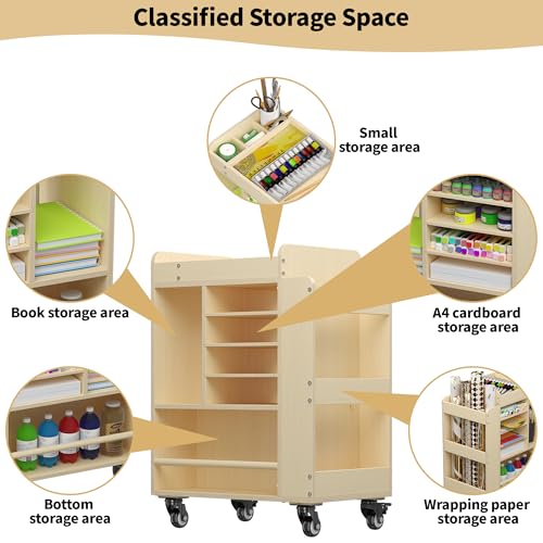 Art Cart Rolling Wood, Arts and Crafts Supply Organizer