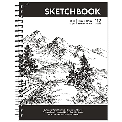 Coboll Sketch Book - Hardcover Sketch Pad, 9" x 12", 112-Sheet, 68 lb/110 GSM, Durable Sketchbook Use with Pens, Pencils, Sketching Stick and More, for Professional Kids, Teens, Adults