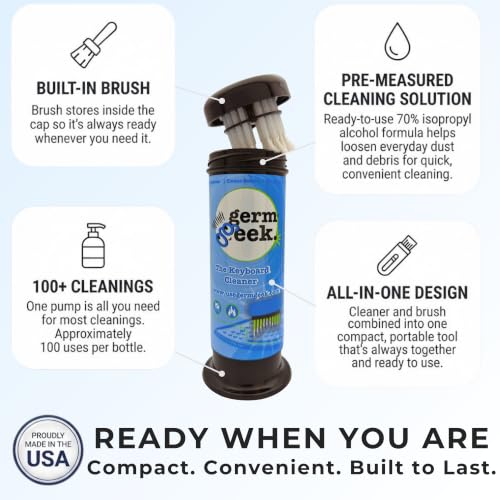 Germ Geek Keyboard & Electronics Cleaning Kit | Patented Precision Brush | Multi-Purpose Tool for Laptop Phone & AirPods | USA-Made, Eco-Friendly & Safe Computer Cleaner - size: 1