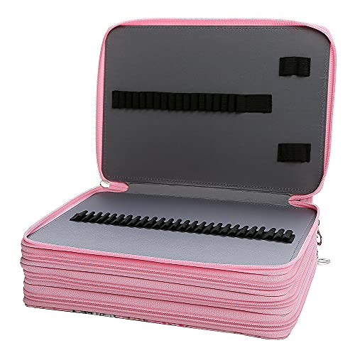Canvas 200 Slots Pencil Case 4-Layer Zipped Holder w/Handle - color: Pink Flower, size: 200