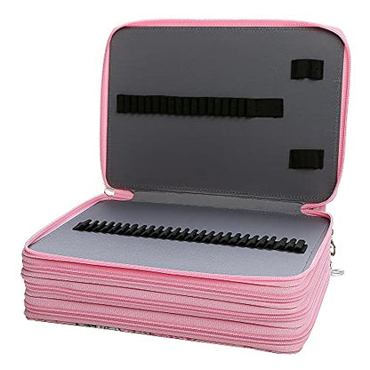Canvas 200 Slots Pencil Case 4-Layer Zipped Holder w/Handle - color: Pink Flower, size: 200