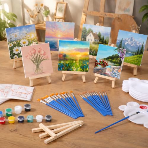 Qilery 24 Set 4 x 4 Inch Mini Canvas Panels Easel Painting Kit, 12 Colors - size: 4" X 4"