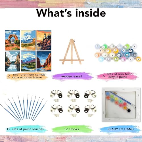 6 Pack National Park Framed Paint by Numbers Kit for Adults Beginner - color: scenery