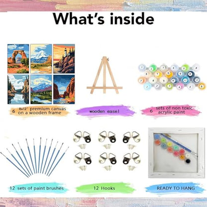 6 Pack National Park Framed Paint by Numbers Kit for Adults Beginner - color: scenery