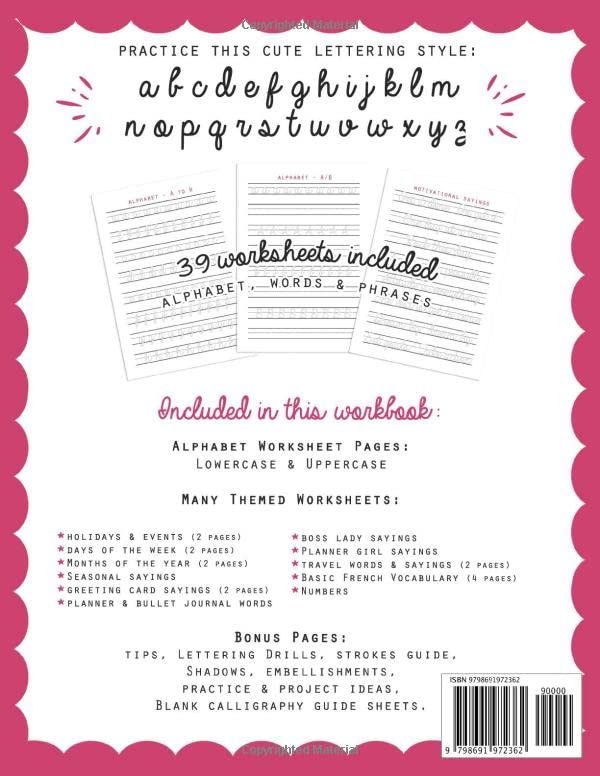 Modern Script Lettering Workbook: The Fun And Easy Way To Learn Hand Lettering: A Practical Guide With 39 Calligraphy Tracing Practice Sheets, Lettering Drills, Tips, And Embellishment Ideas