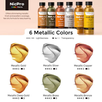 Nicpro 6 Colors Metallic Acrylic Paint Set, Gold Leaf Paint - color: 6 Metallic Colors