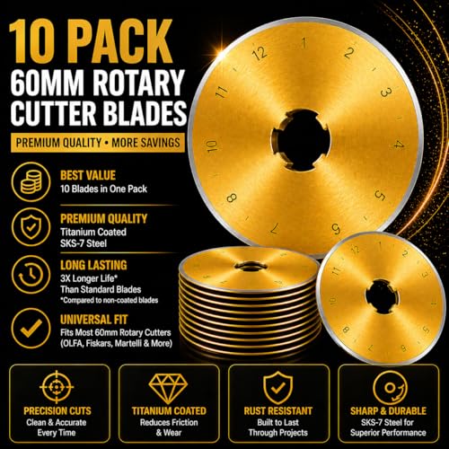 60mm Rotary Cutter Blades 10 Pack Titanium Coated SKS-7 Steel - color: 60MM-10PCS
