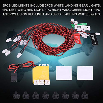 Akozon Rc Plane Navigation Lights Rc Plane Led Light Kit RC Airplane Flashing Light 8 LED Lighting System Kit Simulation Flashing Lights for RC Airplane Helicopter Deformation Model