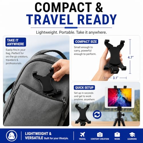 Acuvar Universal Tablet Tripod Mount Holder, Adjustable Stand Adapter for iPad, Samsung Galaxy Tab & Surface, Fits 8–11 Inch Tablets (Vertical & Horizontal), Compatible with Tripods & Monopods