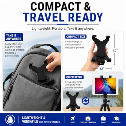 Acuvar Universal Tablet Tripod Mount Holder, Adjustable Stand Adapter for iPad, Samsung Galaxy Tab & Surface, Fits 8–11 Inch Tablets (Vertical & Horizontal), Compatible with Tripods & Monopods
