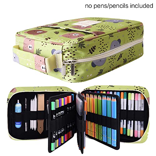 Pencil Case Holder Slot with Zipper Closure Large Capacity Pen Organizer - color: green bear