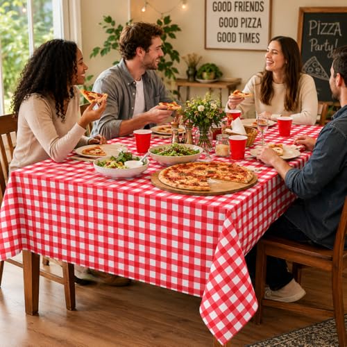 3 Pcs Red Gingham Tablecloths, Checkered Party Table Covers 54x108 Inch - color: Red and White