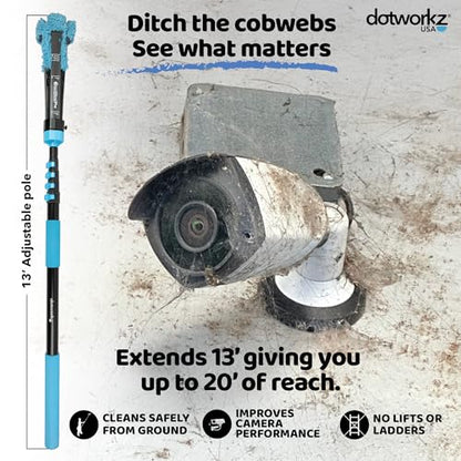 DomeWizard™ Compact 13' Security Camera Cleaning Kit with Pole – Streak-Free Lens Cleaner for Dome, PTZ, Mini Dome & Bullet Cameras – Reusable Microfiber Mitt + 8oz Cleaning Solution - size: 13' Cleaning Kit