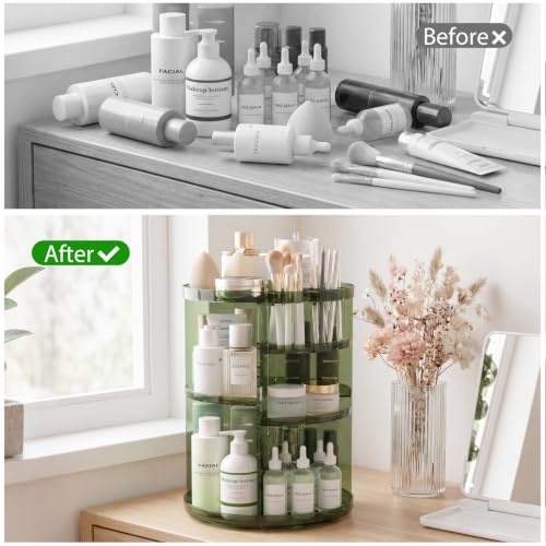 Rotating Makeup Organizer with DIY 8 Adjustable Layers, Clear Green - color: Clear Green