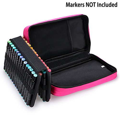 BTSKY Art Marker Carrying Case Lipstick Organizer-60 Slots Canvas Zippered - color: Pink
