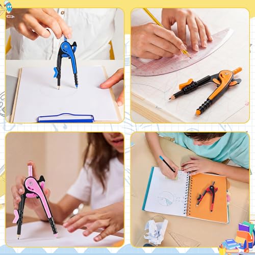Chengu 24 Pcs Math Geometry Compass Bulk with Pencils 6 Inch, Dark Color - color: Dark Color