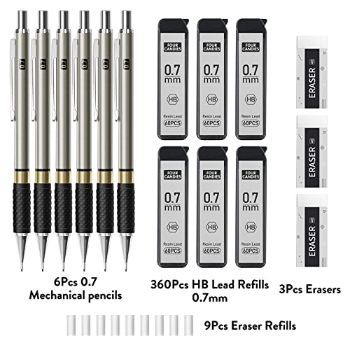 Four Candies 0.7mm Mechanical Pencil Set with Case + Metal Mechanical Pencil Set