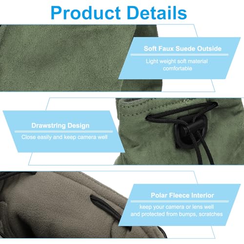 PATIKIL Camera Lens Pouch, M Size Drawstring Case, Flannel Handbag With Adjustable Shoulder Strap for DSLR Lens, Green - color: Green, size: M