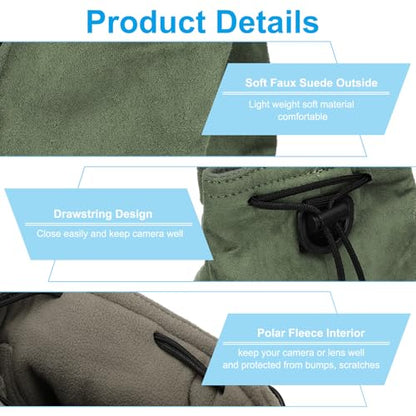 PATIKIL Camera Lens Pouch, M Size Drawstring Case, Flannel Handbag With Adjustable Shoulder Strap for DSLR Lens, Green - color: Green, size: M