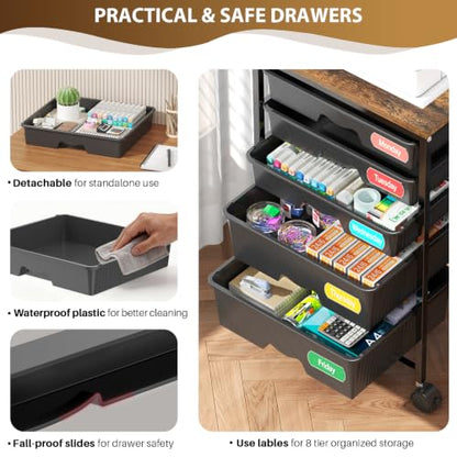 Goovilla Rolling Cart with 5 Drawers for Craft, Art, Dorm, Office, Black - size: Black
