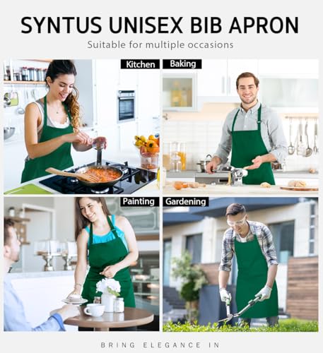 Syntus Apron for Men Women, Adjustable Cooking Kitchen Apron with 2 Pockets - color: Basic Green, style: 2 Polyester