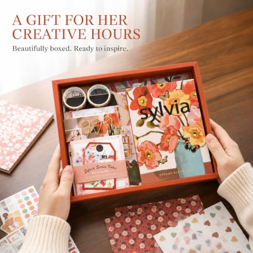Diuhofart Aesthetic Scrapbooking Kit with A6 Notebook, Papers & Stickers - color: Sylvia-scrapbook-kit