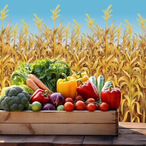 Oudain 54 Inch x 100 ft Fall Corn Field Tablecloth Roll with Cutter Box - style: Cornstalks