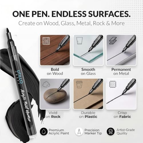 Utillo Craft Black Paint Pen (3-Pack), 0.7mm Extra Fine Black Paint Markers - color: Black
