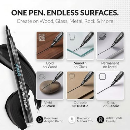 Utillo Craft Black Paint Pen (3-Pack), 0.7mm Extra Fine Black Paint Markers - color: Black