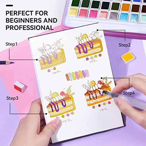 MeiLiang 48 Colors Watercolor Paint Set with Brush - style: Solid Set 48 Color