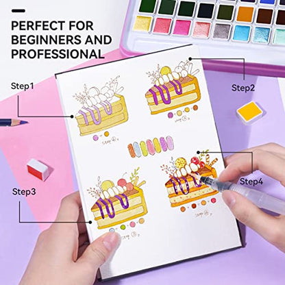 MeiLiang 48 Colors Watercolor Paint Set with Brush - style: Solid Set 48 Color