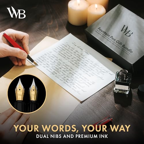 Wordsworth & Black Fountain Pen Gift Set, Medium & Extra Fine Nib, Red - color: Red Chrome