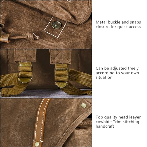 Heavy-Duty Waxed Canvas Rucksack Backpack - color: Brown-coffee, size: 400 x 340 x 190 mm - Standard