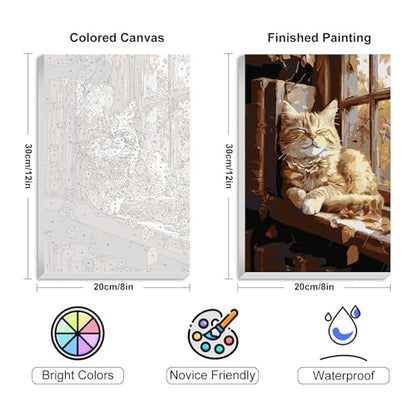 4 Pcs Framed Paint by Numbers Kit for Adults Sleeping Cat with Wooden Easel - color: YOP4P10