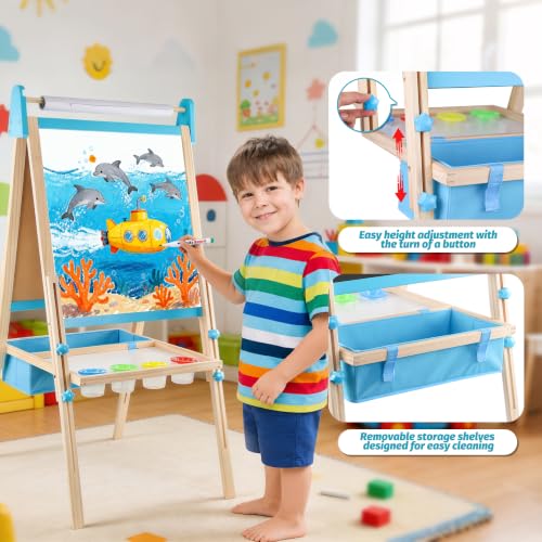 Easel for Kids Adjustable Art Easel Wooden Easel Chalk Board for Kids