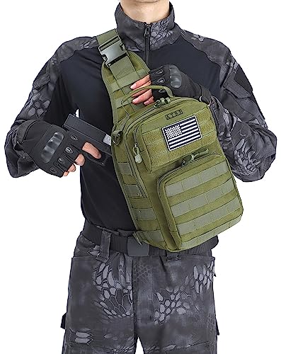 Tactical Sling Backpack with Holster Military Crossbody Bag for Men Single Shoulder Back Pack 10L - color: Green