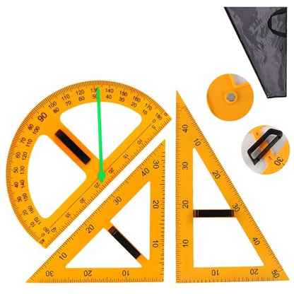 Magnetic Geometry Tool, Protractor, Triangle Rulers Easy Attachment Blackboard Measurement Kit, Teacher Board Protractor Multi-Purpose Kit Large Teaching Aids (Three-Piece Set) - style: Three-piece set