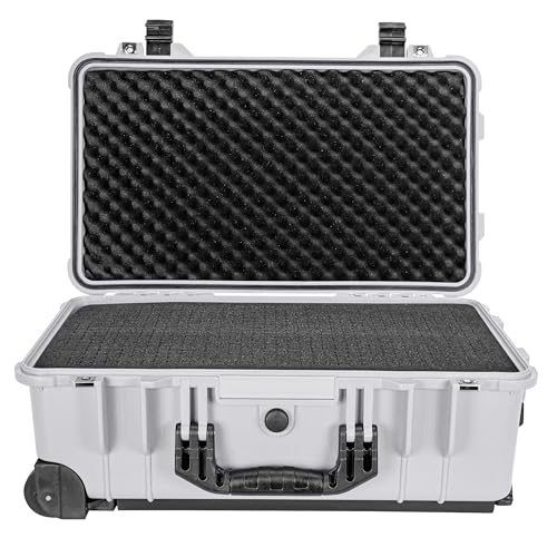 Eylar 22" Carry-On Travel Roller Gear, Camera, Drones, Tools, Equipment Hard Case Waterproof with Foam (White) - color: White