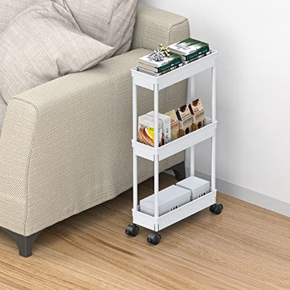 Sooyee Slim 3 Tier Rolling Cart with Wheels, Storage Cart,White - color: White, size: Slim 3 Tier