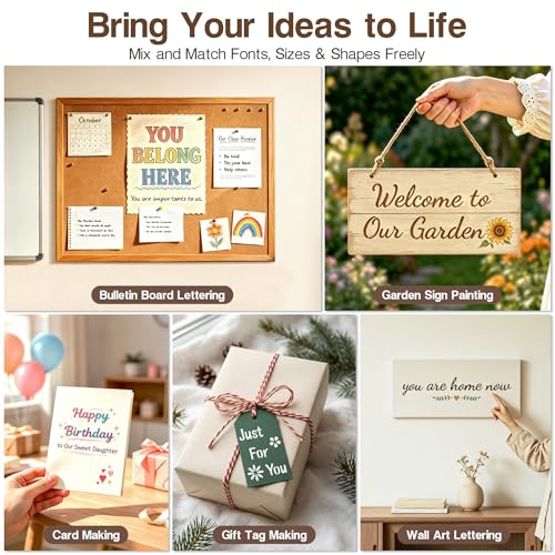 22 Fonts 13 Sizes (0.25"-2") Small Letter Stencils for Painting, 38Pcs Reusable Alphabet & Number Stencils in Script & Cursive for Wood Crafts