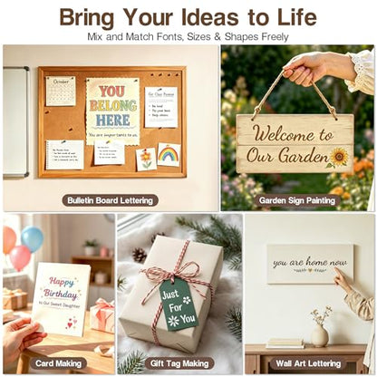 22 Fonts 13 Sizes (0.25"-2") Small Letter Stencils for Painting, 38Pcs Reusable Alphabet & Number Stencils in Script & Cursive for Wood Crafts