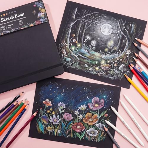 160gsm Black Paper Sketchbook 8 × 8 in, 50 Sheets Black Paper Notebook - size: 8×8 Inch (1 pack)