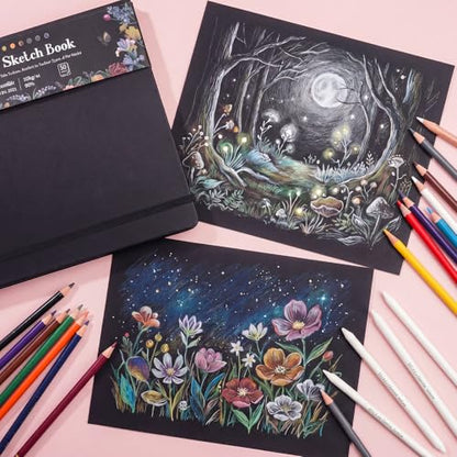160gsm Black Paper Sketchbook 8 × 8 in, 50 Sheets Black Paper Notebook - size: 8×8 Inch (1 pack)