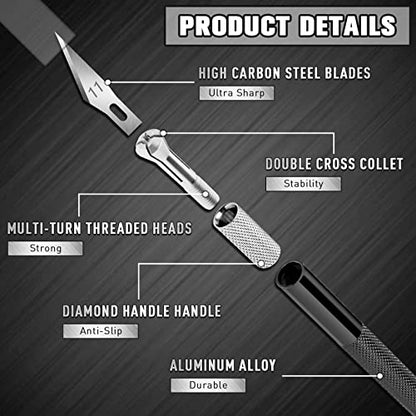 DIYSELF 2 Pack Exacto Knife Set, Aluminum Craft Knife with 20#11 Blades - color: Black (2 Pack)