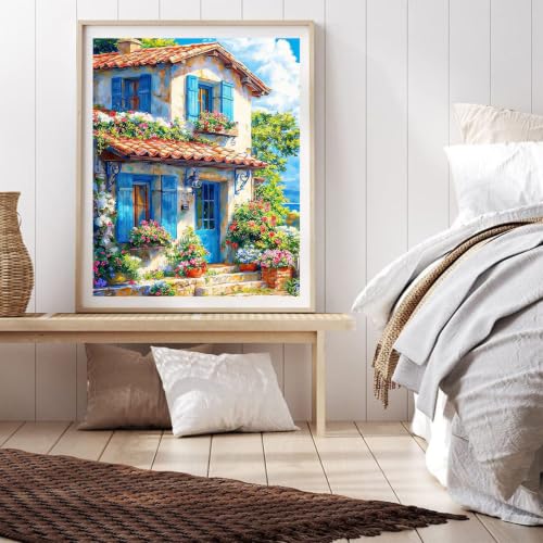 Paint by Numbers for Adults House - Seaside Paint by Number on Canvas - color: MT23038