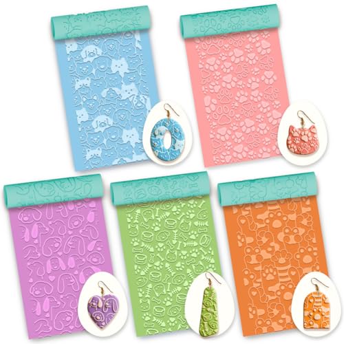 5 Pcs Pet Cat Dog Polymer Clay Texture Roller Paw Print Clay Roller for Jewelry Making DIY Clay Texture Tool for Earring - color: Pet Elements