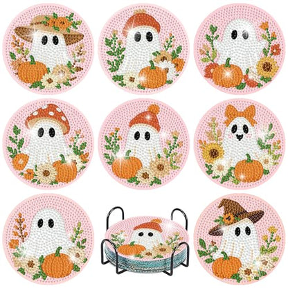 8 Pcs Halloween Diamond Art Coasters Kits with Holder 4X4 Inch - color: Bdwy464