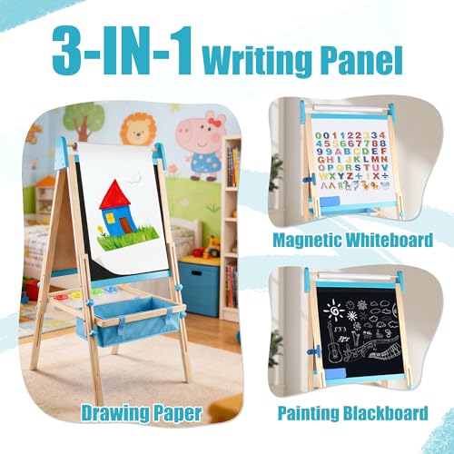 Easel for Kids Adjustable Art Easel Wooden Easel Chalk Board for Kids