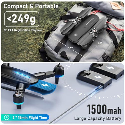 Drone with Camera, Mini Drone for Kids with 1080P HD FPV Camera, Brushless Motor, One Key Take Off/Land, Altitude Hold, 360°Flip, Waypoint Fly, Gestures Selfie, 3 Speed, 2 Battery, Toys for Beginners