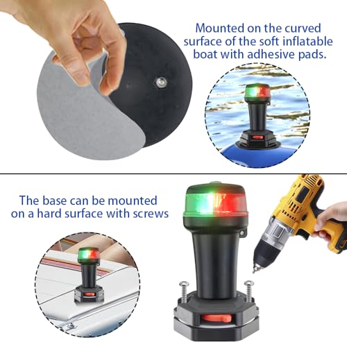 Pactrade Marine Navigation Lights for Boats LED - Red/Green Battery Powered Nav Lights for Boats - Surface Mounts (Flat), Fixed Base, 3-Mode Operation - 1NM Waterproof - style: Surface Mounts (Flat), Fixed Base